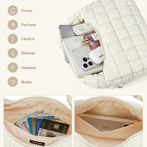 Elegant Lightweight Puffer Tote Bag for Women with Removable Crossbody Strap - Picture 3 of 7